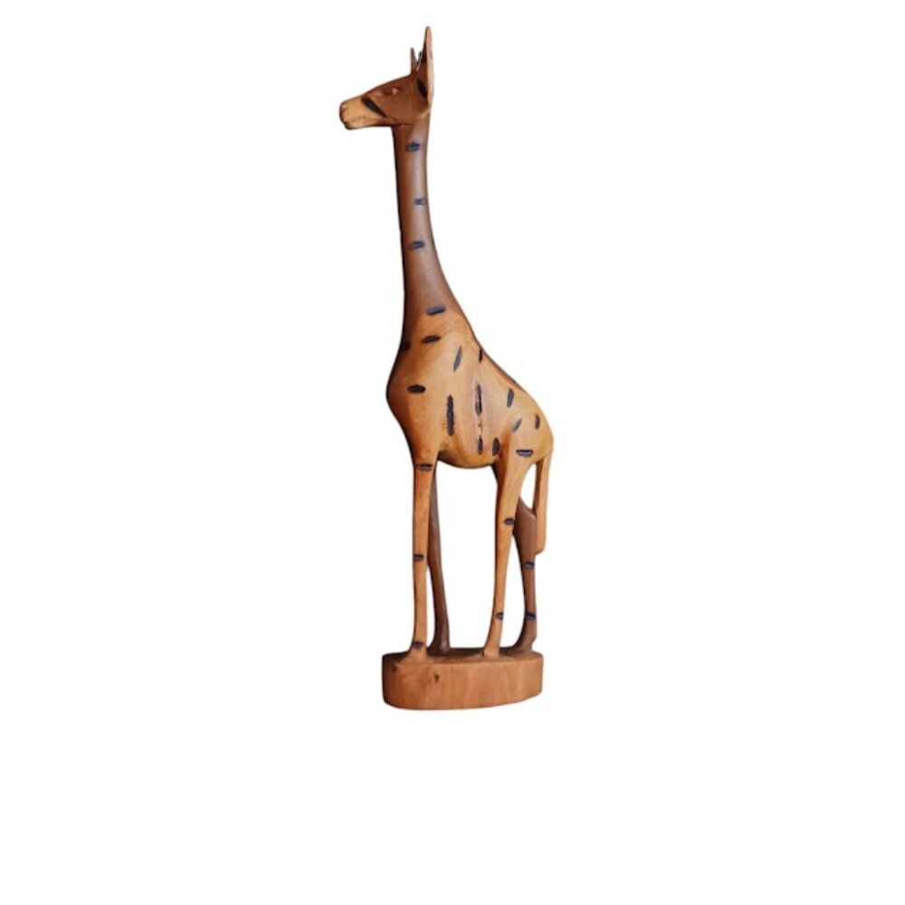 Vintage, Hand carved Wooden Giraffe Figurine 12" Tall/Kenya Tribal Art